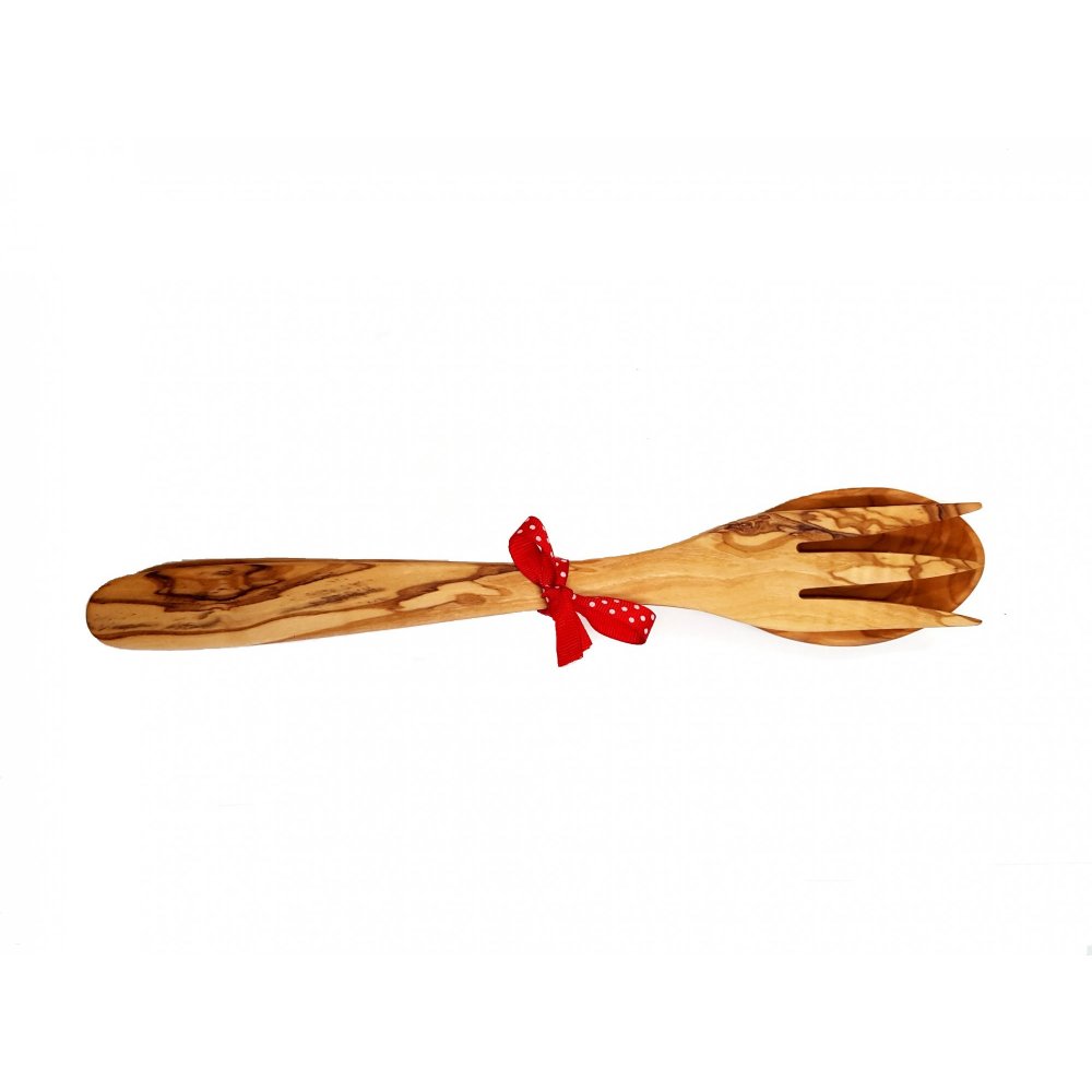 Χειροποίητη κουτάλα-πιρούνα σετ από ξύλο ελιάς 30cm