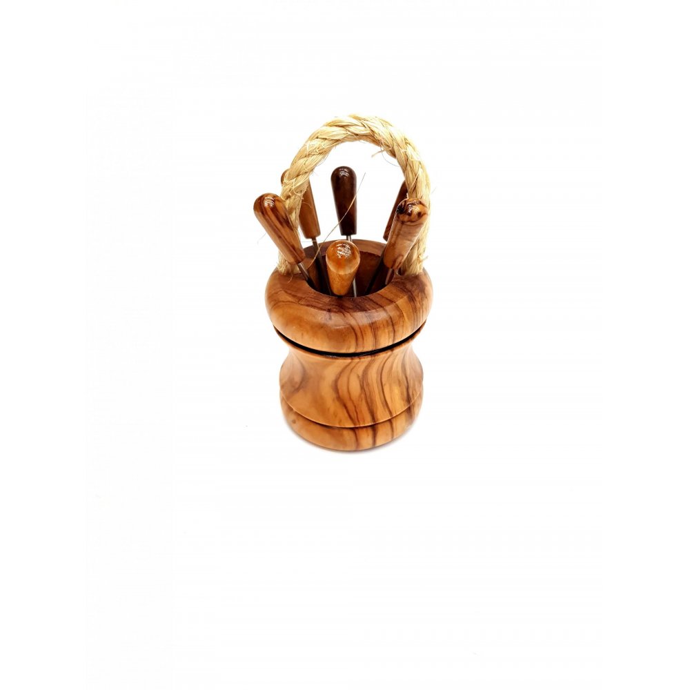  handmade basket made of olive wood with forks (6pcs.)