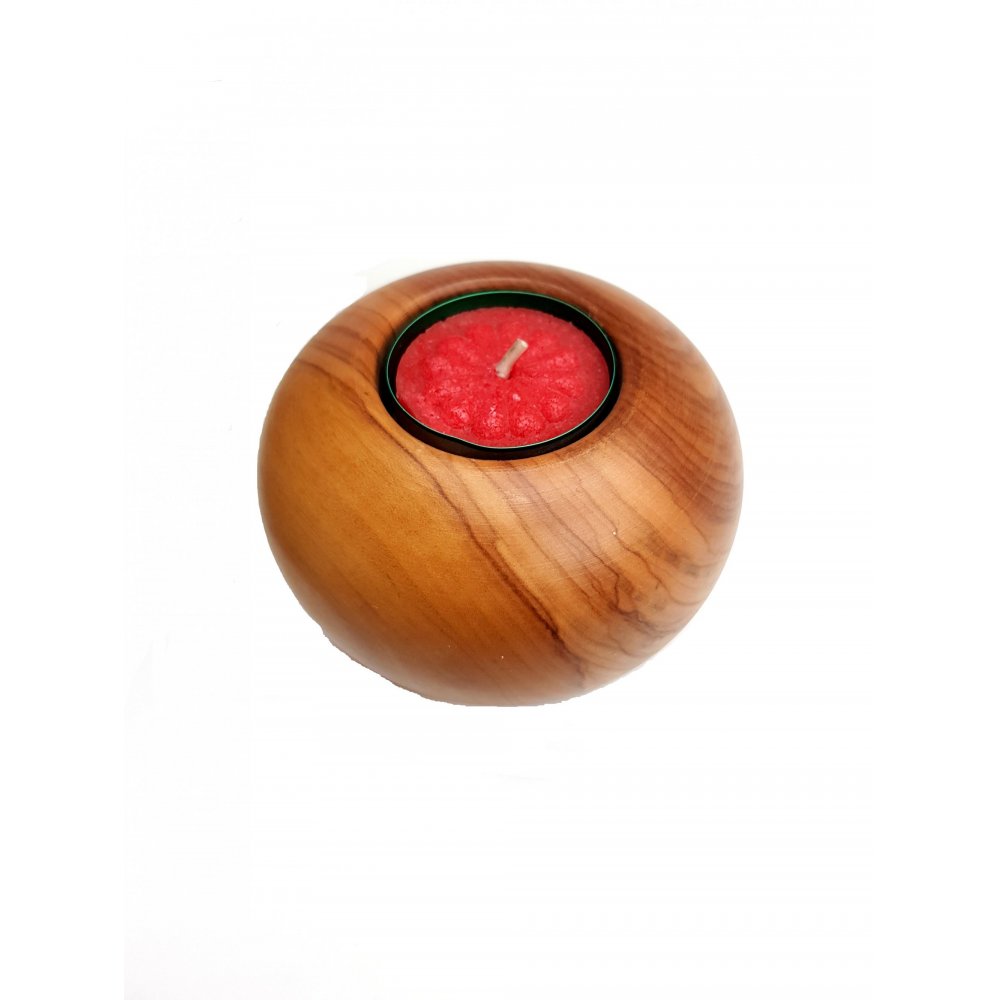 Ball Tealight Holder from olive wood 6cm x 9cm